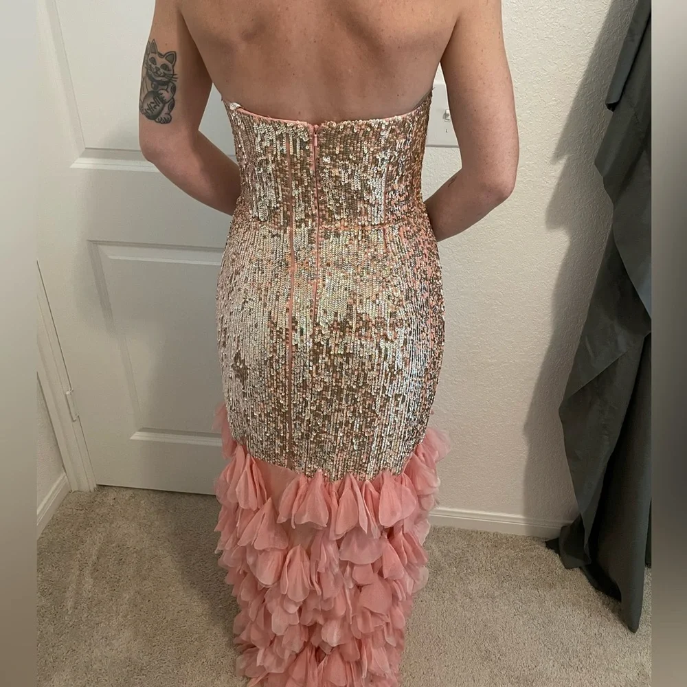 Vintage Sherri Hill Pink Sequin Silk Gown - Prom Homecoming Feather Train 4 Y2K - Picture 4 of 12